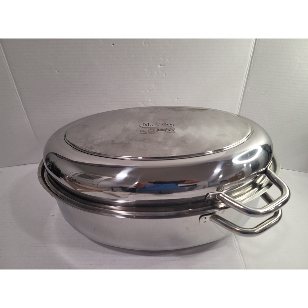 Roasting pan stainless lid, rack  Mr.Roaster . Lid is also fry pan dual use